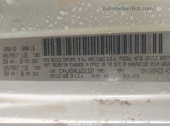 1C4HJXDN0JW331237 2018 JEEP WRANGLER UNLIMITED Белый Вид подкапотного пространства