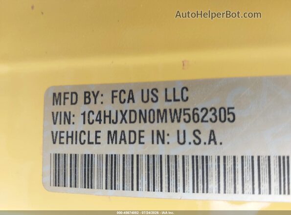 1C4HJXDN0MW562305 2021 JEEP WRANGLER UNLIMITED Yellow Շարժիչի բաժամունքի տեսք