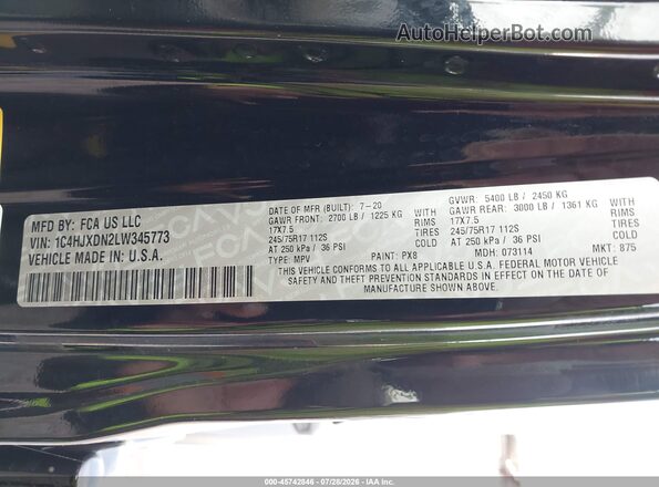 1C4HJXDN2LW345773 2020 JEEP WRANGLER UNLIMITED Черный Вид подкапотного пространства