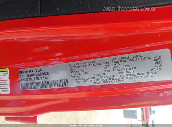 1C4HJXDN3MW502597 2021 JEEP WRANGLER UNLIMITED Red Շարժիչի բաժամունքի տեսք