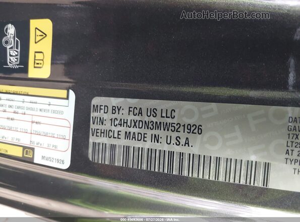 1C4HJXDN3MW521926 2021 JEEP WRANGLER UNLIMITED Gray Vista del compartimento del motor