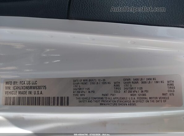 1C4HJXDN5MW630775 2021 JEEP WRANGLER UNLIMITED Белый Вид подкапотного пространства