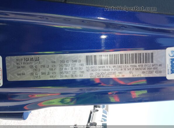 1C4HJXDN7LW225385 2020 JEEP WRANGLER UNLIMITED Blue Vista del compartimento del motor