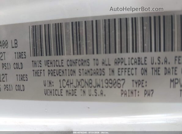 1C4HJXDN8JW199067 2018 JEEP WRANGLER UNLIMITED Белый Вид подкапотного пространства