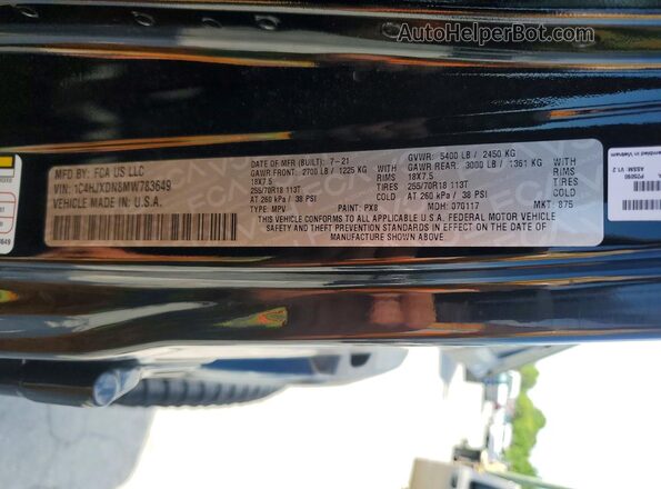 1C4HJXDN8MW783649 2021 JEEP WRANGLER Black 360 interior view