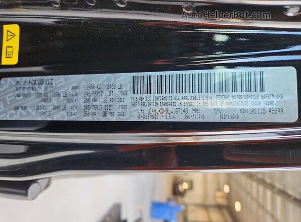 1C4HJXDN9LW167148 2020 JEEP WRANGLER Black Вид наклейки з VIN-кодом