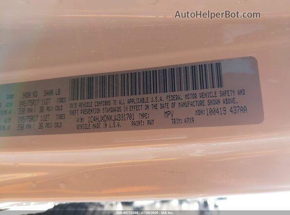 1C4HJXDNXJW331701 2018 JEEP WRANGLER UNLIMITED Белый Вид подкапотного пространства