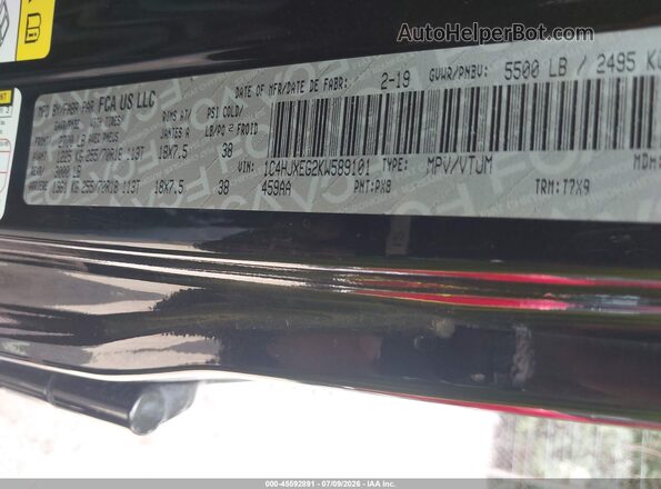 1C4HJXEG2KW589101 2019 JEEP WRANGLER UNLIMITED Черный Вид подкапотного пространства