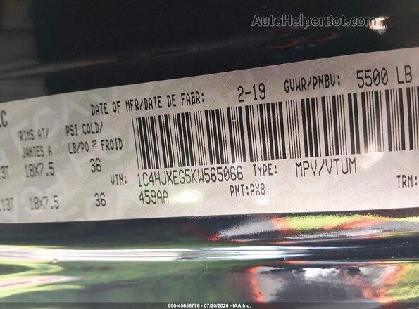 1C4HJXEG5KW565066 2019 JEEP WRANGLER UNLIMITED Black Շարժիչի բաժամունքի տեսք