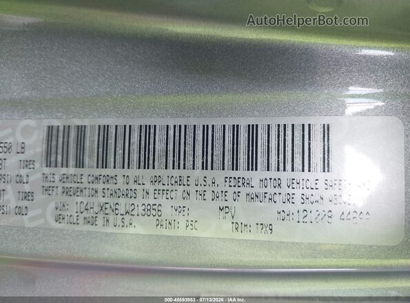1C4HJXEN6LW213856 2020 JEEP WRANGLER UNLIMITED Gray Вид підкапотного простору