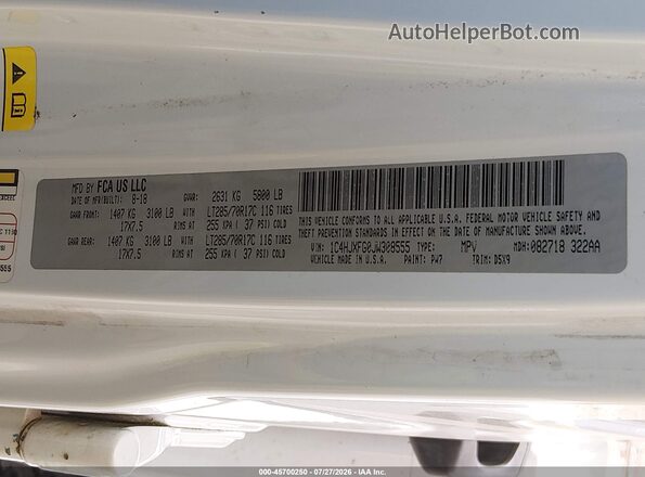 1C4HJXFG0JW308555 2018 JEEP WRANGLER UNLIMITED White Вид підкапотного простору