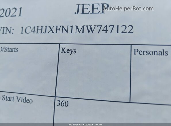 1C4HJXFN1MW747122 2021 JEEP WRANGLER UNLIMITED Gray ძრავის განყოფილების ხედი