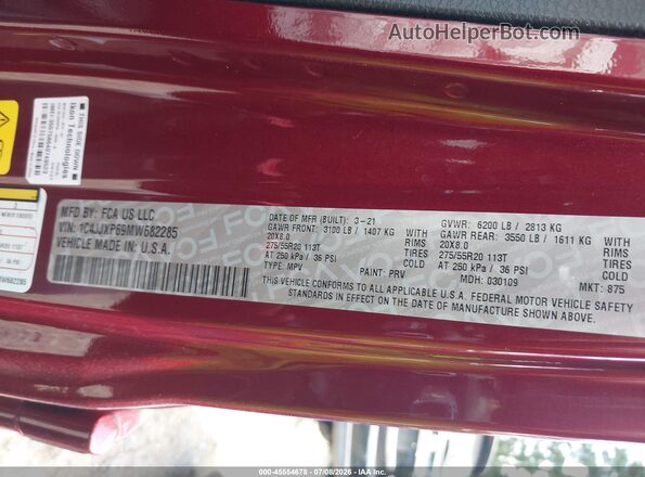 1C4JJXP69MW682285 2021 JEEP WRANGLER Red Widok komory silnika