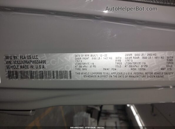 1C4JJXR64PW604496 2023 JEEP WRANGLER Gray Շարժիչի բաժամունքի տեսք