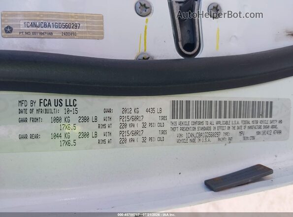 1C4NJCBA1GD560297 2016 JEEP COMPASS White ძრავის განყოფილების ხედი