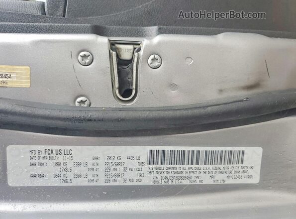 1C4NJCBA3GD628454 2016 JEEP COMPASS Серебряный Вид наклейки с VIN-кодом