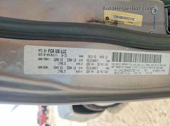 1C4NJCBA4GD512762 2016 JEEP COMPASS Silver Вид наклейки з VIN-кодом