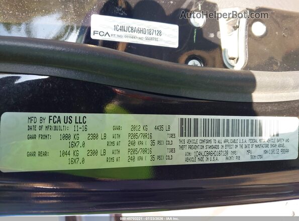 1C4NJCBA6HD187128 2017 JEEP COMPASS Черный Вид подкапотного пространства