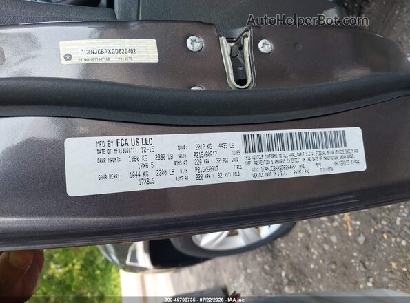 1C4NJCBAXGD620402 2016 JEEP COMPASS Gray Widok zestawu wskaźników