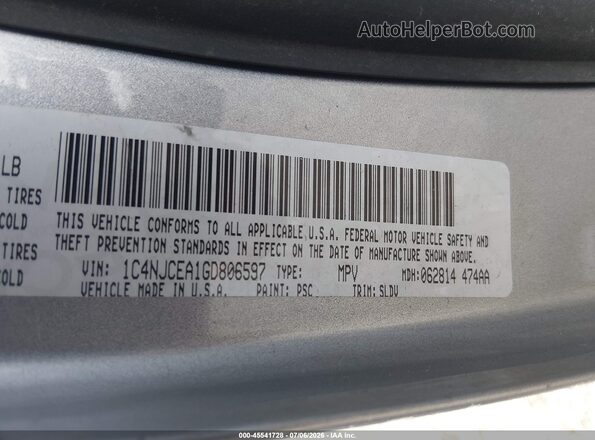 1C4NJCEA1GD806597 2016 JEEP COMPASS Серебряный Вид подкапотного пространства