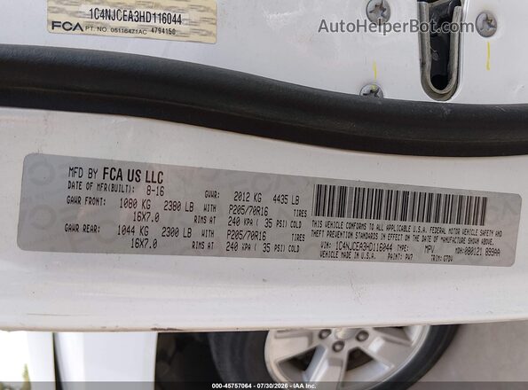 1C4NJCEA3HD116044 2017 JEEP COMPASS White Vista del compartimento del motor