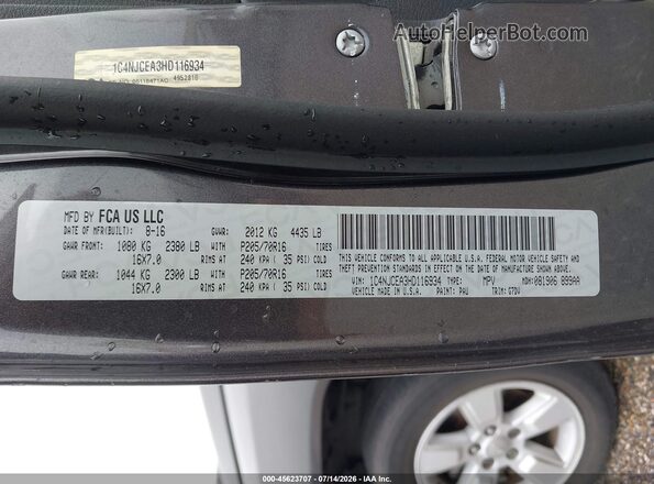 1C4NJCEA3HD116934 2017 JEEP COMPASS Gray Вид підкапотного простору