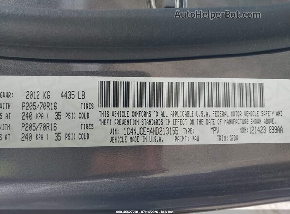 1C4NJCEA4HD213155 2017 JEEP COMPASS Gray Vista del compartimento del motor