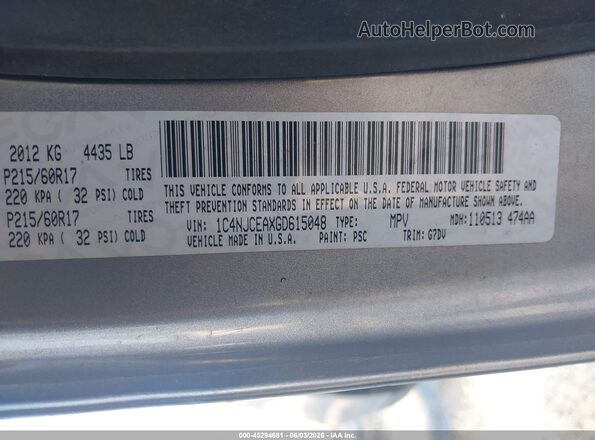1C4NJCEAXGD615048 2016 JEEP COMPASS Gray Engine compartment view