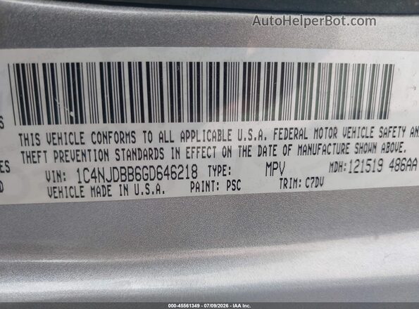 1C4NJDBB6GD646218 2016 JEEP COMPASS Silver Engine compartment view