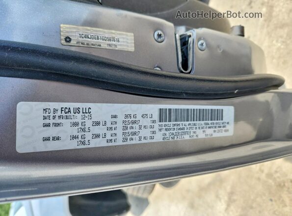 1C4NJDEB1GD597618 2016 JEEP COMPASS Silver VIN კოდის სტიკერის ხედი