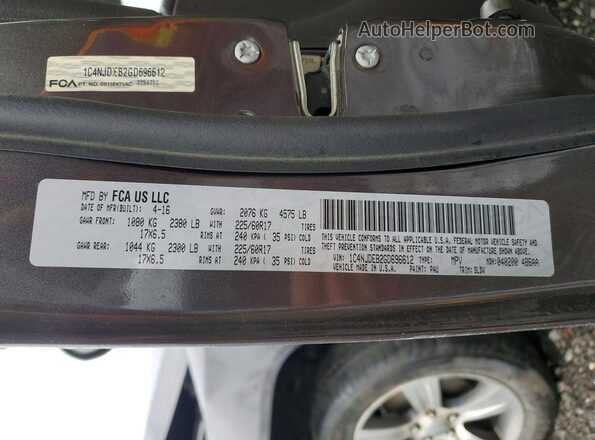 1C4NJDEB2GD696612 2016 JEEP COMPASS Серый Вид наклейки с VIN-кодом