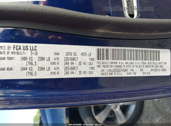 1C4NJDEB2GD745047 2016 JEEP COMPASS Blue Vista del compartimento del motor