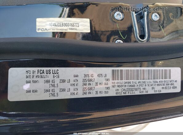 1C4NJDEB3GD768773 2016 JEEP COMPASS Black ძრავის განყოფილების ხედი