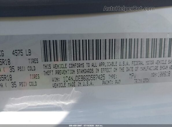 1C4NJDEB6GD587425 2016 JEEP COMPASS Белый Вид подкапотного пространства