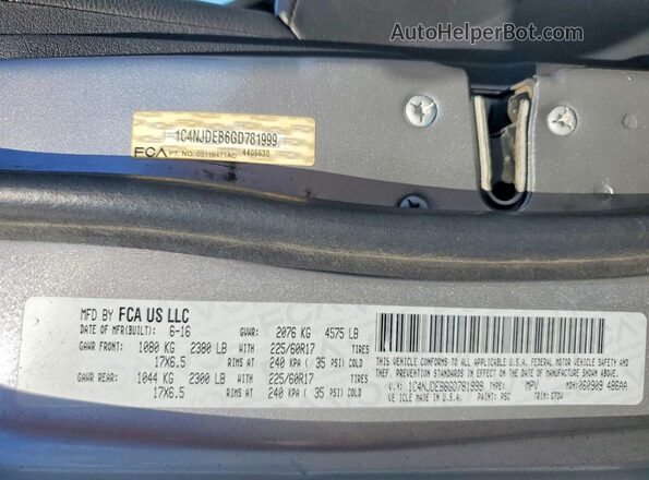 1C4NJDEB6GD781999 2016 JEEP COMPASS Silver VIN sticker view