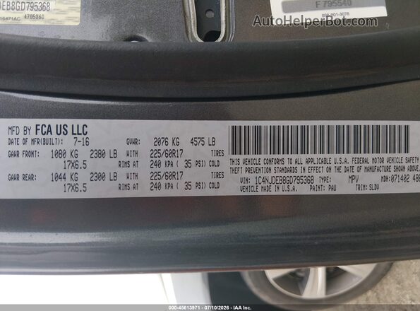 1C4NJDEB8GD795368 2016 JEEP COMPASS Gray Engine compartment view