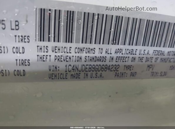1C4NJDEB9GD684232 2016 JEEP COMPASS Белый Вид подкапотного пространства