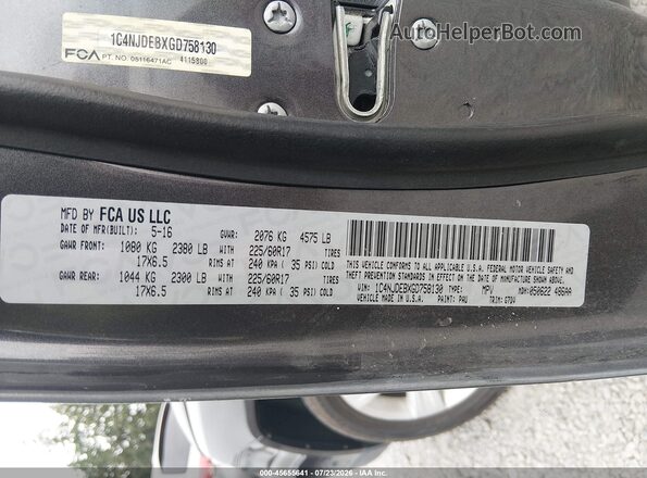 1C4NJDEBXGD758130 2016 JEEP COMPASS Gray Вид підкапотного простору
