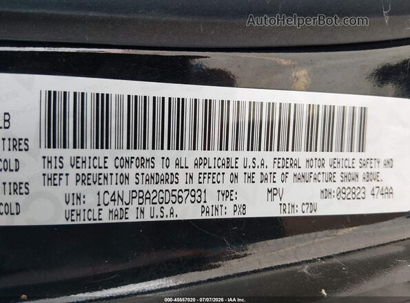 1C4NJPBA2GD567931 2016 JEEP PATRIOT Black ძრავის განყოფილების ხედი