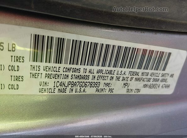 1C4NJPBA7GD678393 2016 JEEP PATRIOT Silver ძრავის განყოფილების ხედი