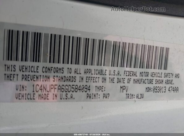 1C4NJPFA6GD584094 2016 JEEP PATRIOT White Вид підкапотного простору
