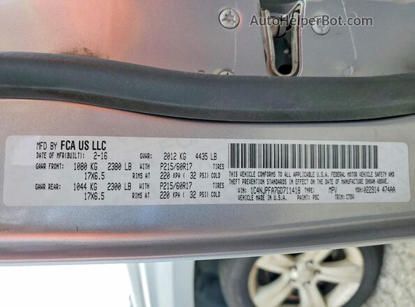 1C4NJPFA7GD711418 2016 JEEP PATRIOT Silver Vista de la etiqueta del VIN