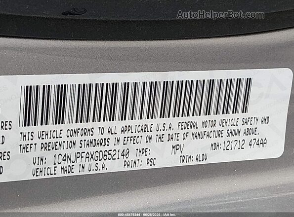 1C4NJPFAXGD652140 2016 JEEP PATRIOT Серебряный Вид подкапотного пространства