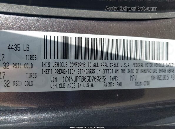 1C4NJPFB0GD700222 2016 JEEP PATRIOT Gray Շարժիչի բաժամունքի տեսք