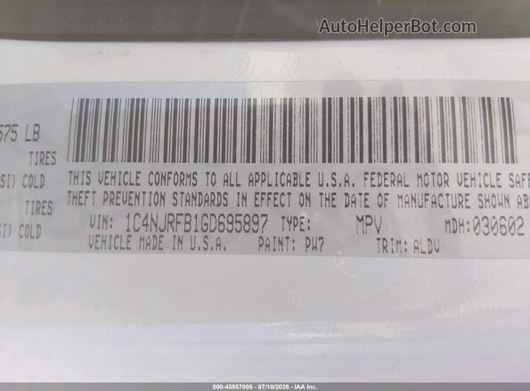 1C4NJRFB1GD695897 2016 JEEP PATRIOT Белый Вид подкапотного пространства