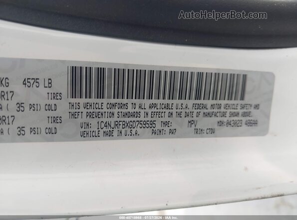 1C4NJRFBXGD759595 2016 JEEP PATRIOT White Շարժիչի բաժամունքի տեսք