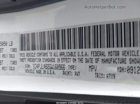 1C4PJLAB2GW160966 2016 JEEP CHEROKEE White Вид підкапотного простору