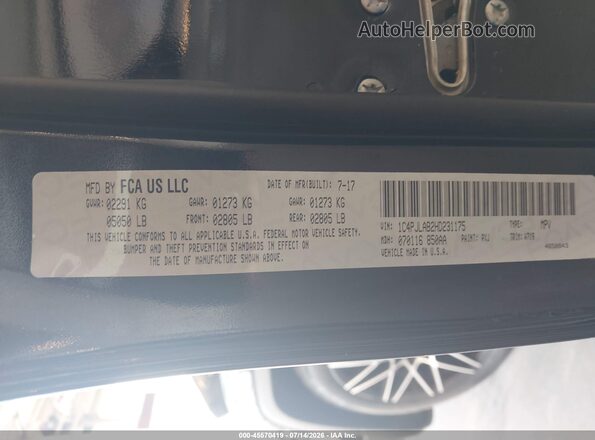 1C4PJLAB2HD231175 2017 JEEP CHEROKEE Black Շարժիչի բաժամունքի տեսք