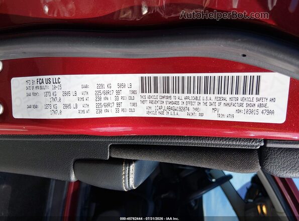 1C4PJLAB4GW192074 2016 JEEP CHEROKEE Red Widok komory silnika