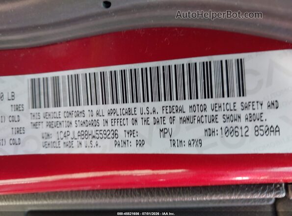1C4PJLAB8HW559236 2017 JEEP CHEROKEE Red Engine compartment view
